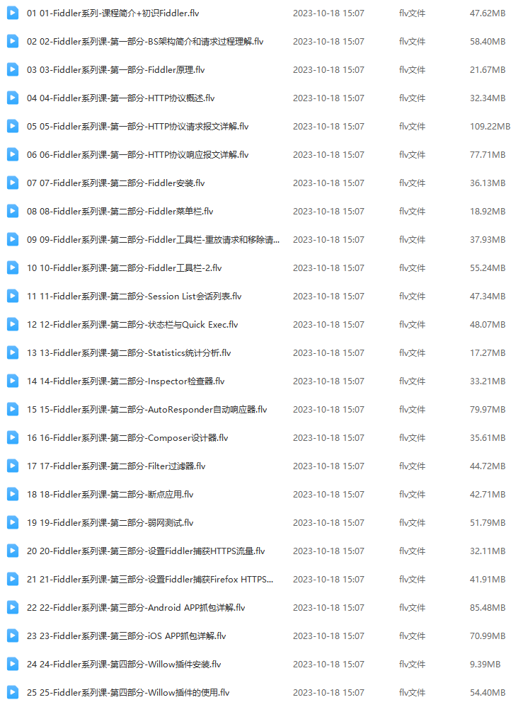 Fiddler抓包工具基础学习视频（2019超清无资料）