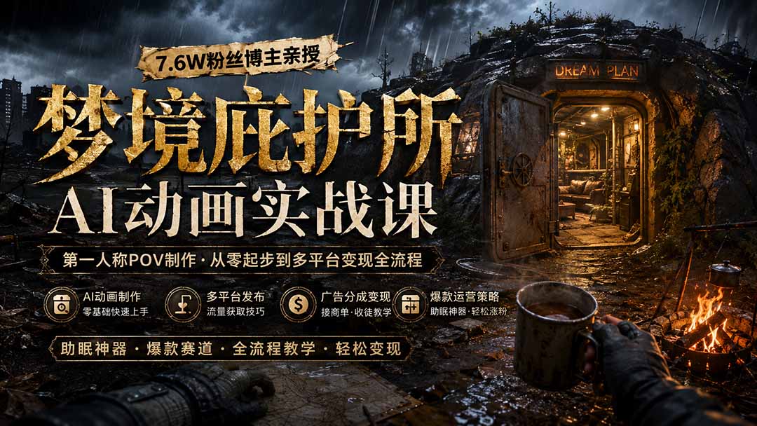 梦境庇护所AI动画实战课:7.6W粉丝博主亲授第一人称POV制作,从零起步到多平台发布变现全流程-橙心云网创