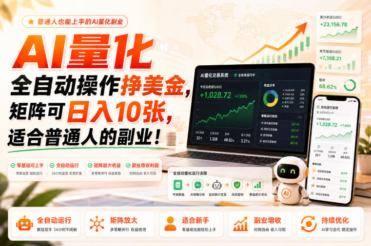 AI量化全自动操作挣美金,矩阵可日入10张,适合普通人的副业!【揭秘】-橙心云网创