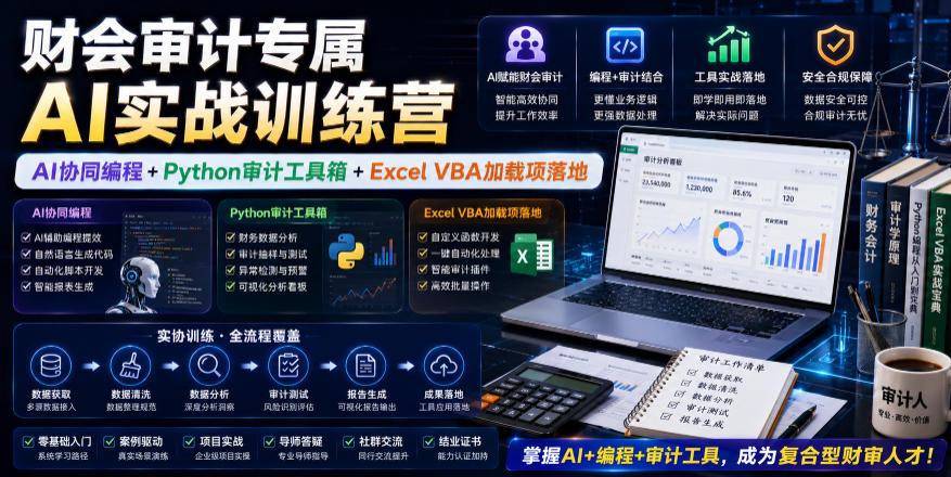 财会审计专属AI实战训练营|AI协同编程+Python审计工具箱+Excel VBA加载项落地(更新0816)-橙心云网创