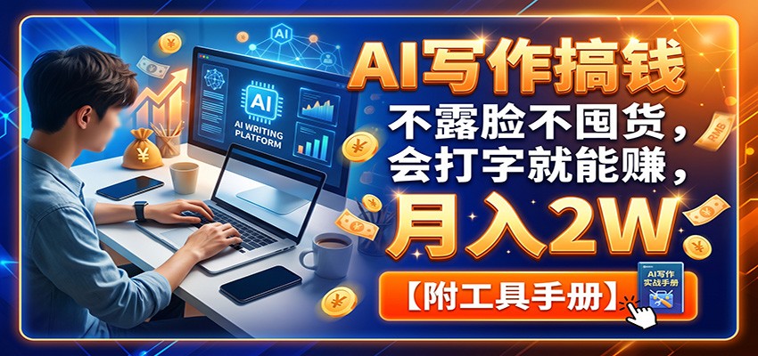 AI写作搞钱:不露脸不囤货,会打字就能赚,月入2W【附工具手册】-橙心云网创