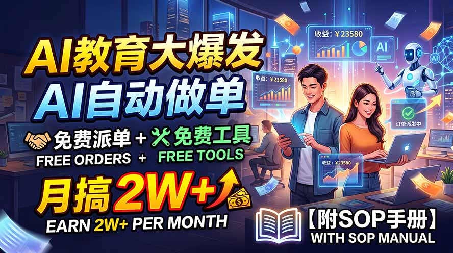 AI教育大爆发，AI自动做单，免费派单+免费工具，月搞2W+【附SOP手册】-橙心云网创