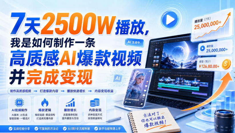 7天2500W播放，我是如何制作一条高质感AI爆款视频并完成变现-橙心云网创