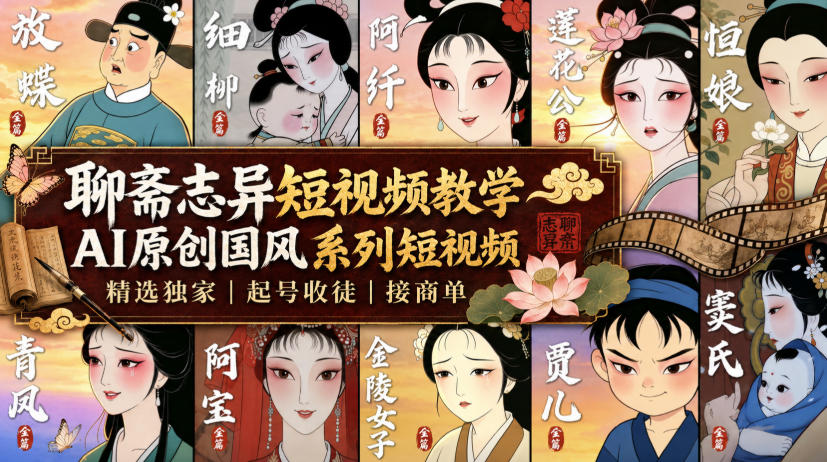 聊斋志异短视频教学，AI原创国风系列短视频，精选独家丨起号收徒丨接商单(更新0818)-橙心云网创