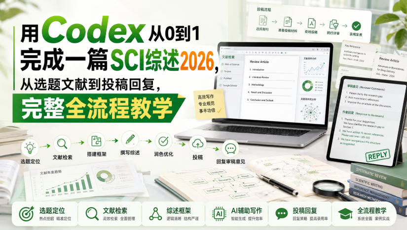 用Codex从0到1完成一篇SCI综述2026,从选题文献到投稿回复,完整全流程教学-橙心云网创