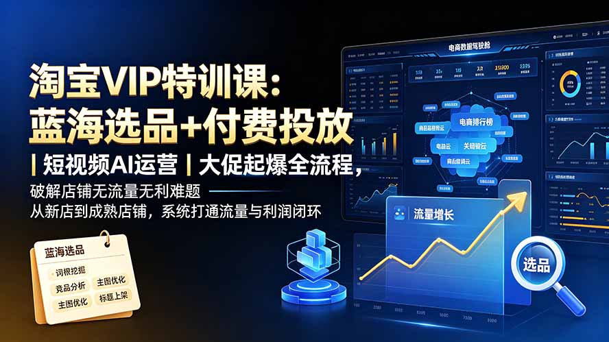 淘宝VIP特训课-更新：蓝海选品+付费投放｜短视频AI运营｜大促起爆全流程，破解店铺无流量无利润难题-橙心云网创