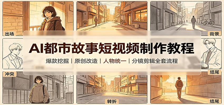 AI都市故事短视频制作教程：爆款挖掘原创改造，人物统一分镜剪辑全套流程-橙心云网创