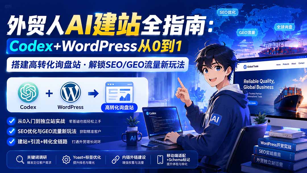 外贸人AI建站全指南：Codex+WordPress从0到1·搭建高转化询盘站·解锁SEO/GEO流量新玩法-更新8月-橙心云网创