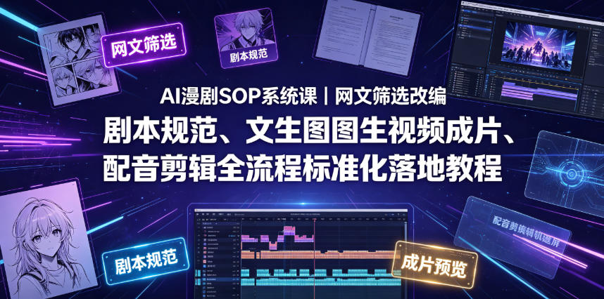 AI漫剧SOP系统课|网文筛选改编、剧本规范、文生图图生视频成片、配音剪辑全流程标准化落地教程(更新0826)-橙心云网创