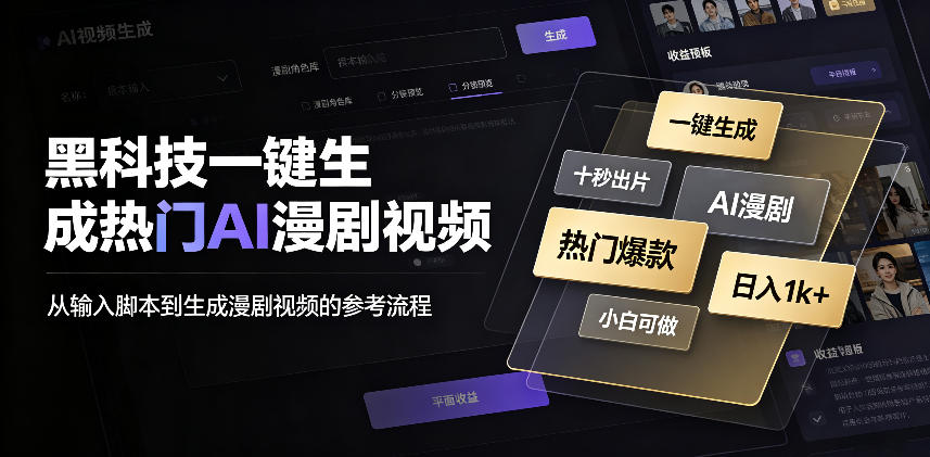 黑科技一键生成热门AI漫剧视频，十秒钟即可搞定，小白也能日入1k+【揭秘】-橙心云网创