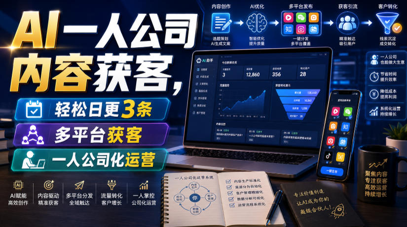 AI一人公司内容获客，轻松日更3条，多平台获客，一人公司化运营(更新0827)-橙心云网创