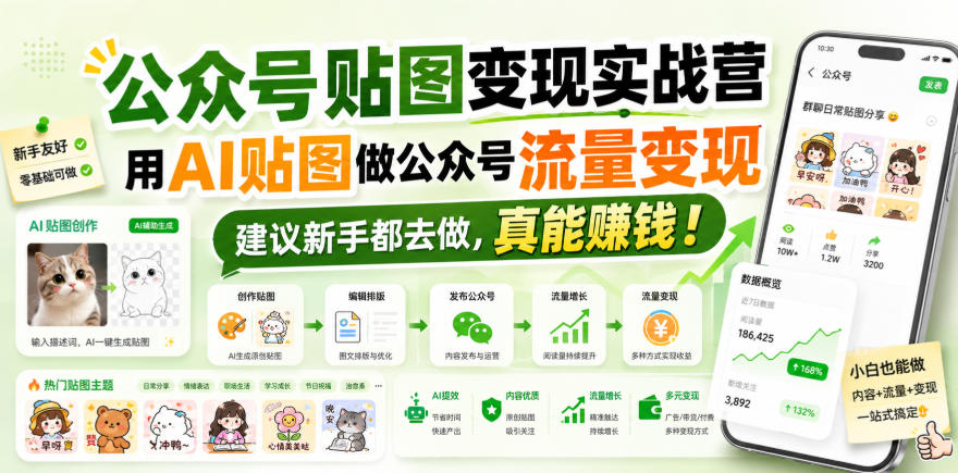 公众号贴图变现实战营,用AI贴图做公众号流量变现,建议新手都去做,真能賺钱!-橙心云网创