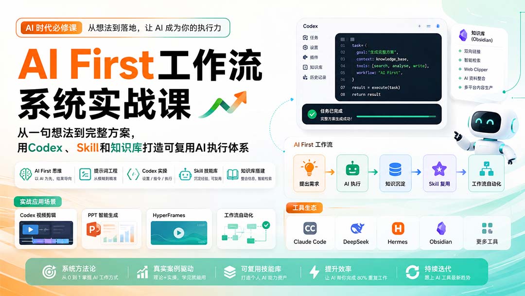 AI First工作流系统实战课：从一句想法到完整方案，用Codex、Skill和知识库打造可复用AI执行体系-橙心云网创