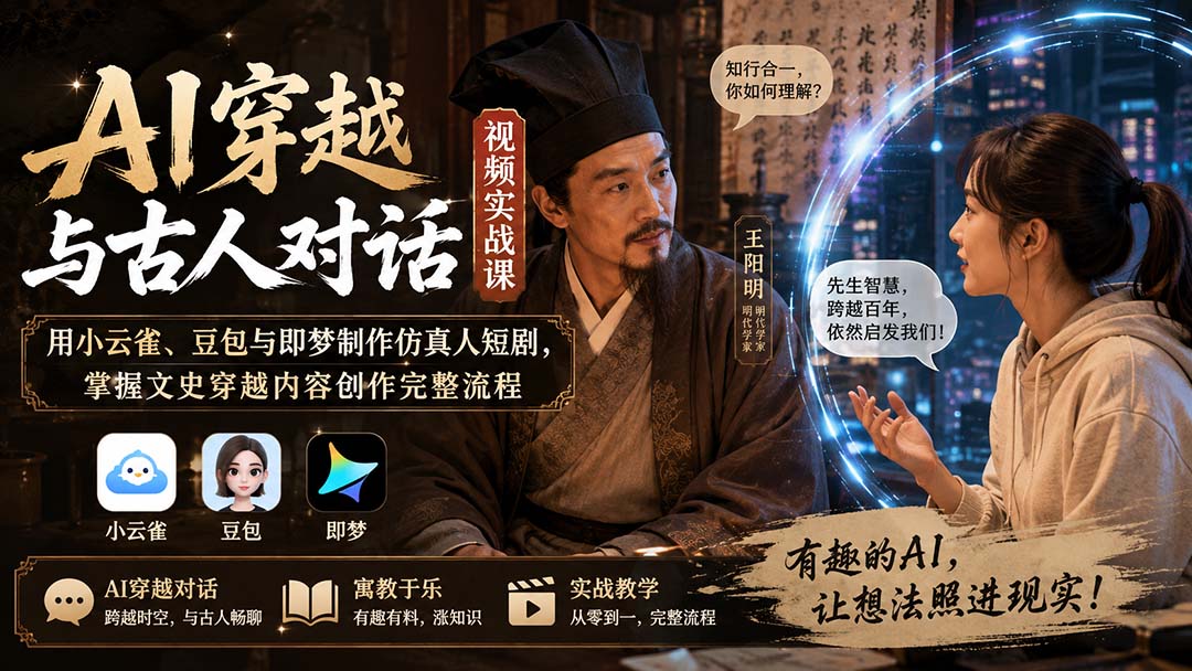 AI穿越与古人对话视频实战课：用小云雀、豆包与即梦制作仿真人短剧，掌握文史穿越内容创作完整流程-橙心云网创