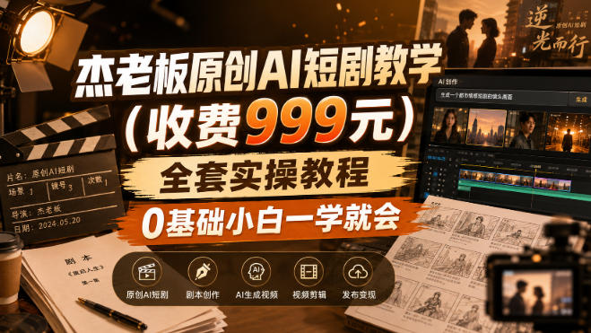 杰老板原创AI短剧教学(收费999元)，全套实操教程，0基础小白一学就会，非搬运技术-橙心云网创