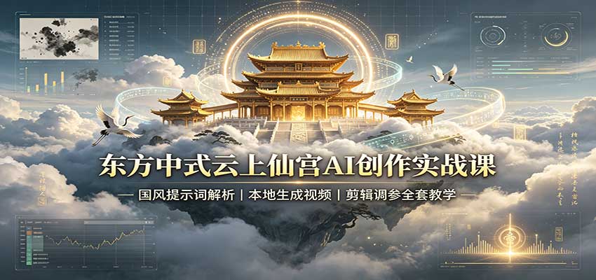 东方中式云上仙宫AI创作实战课：国风提示词解析，本地生成视频，剪辑调参全套教学-橙心云网创