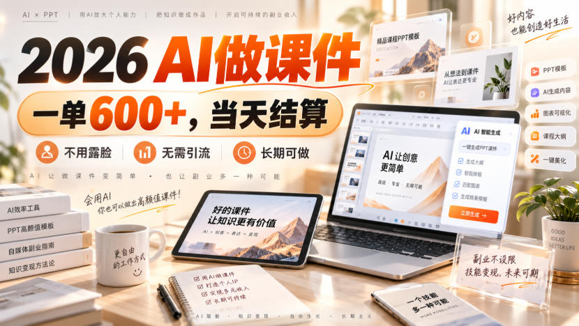 2026 AI做课件,一单600+,当天结算,不用露脸,无需引流,长期可做【揭秘】-橙心云网创