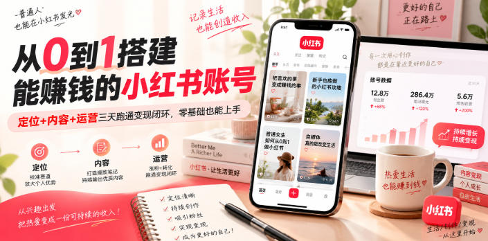 从0到1搭建能賺钱的小红书账号,定位+内容+运营三天跑通变现闭环-橙心云网创