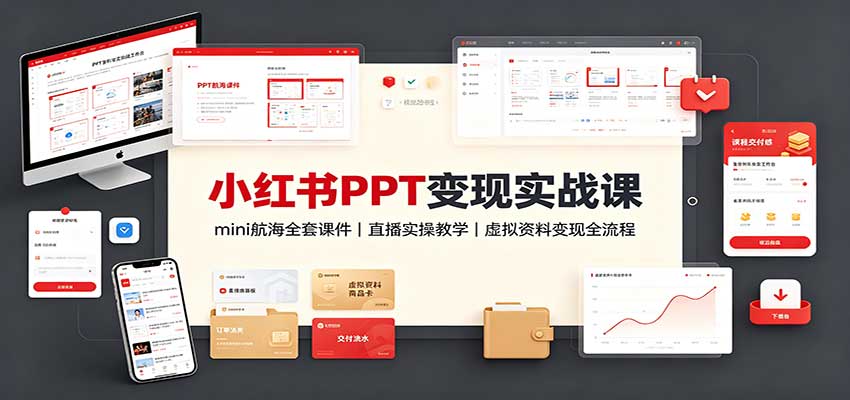小红书PPT变现实战课：mini航海全套课件+直播实操教学，虚拟资料变现全流程-橙心云网创