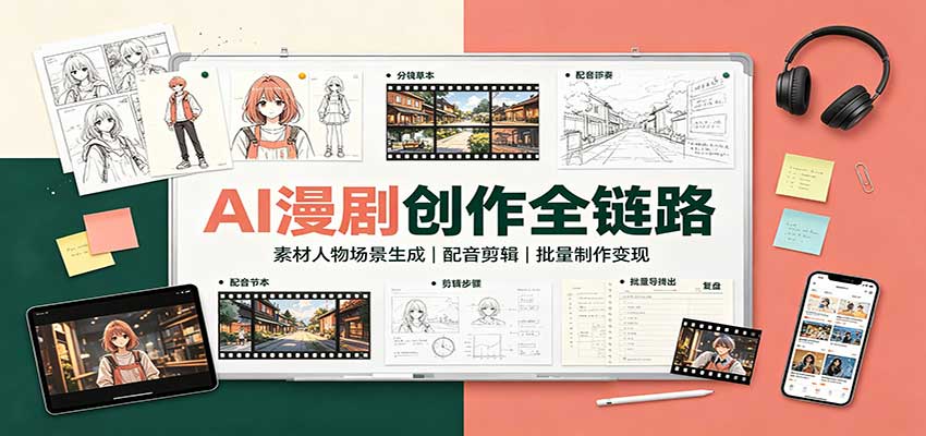 AI漫剧创作全链路：素材人物场景生成，配音剪辑，批量制作变现-橙心云网创