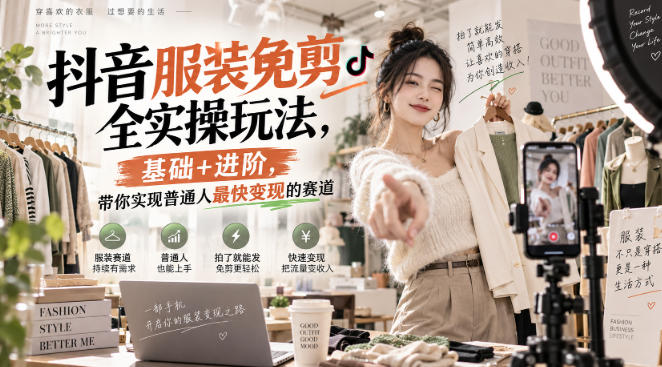 抖音服装免剪全实操玩法，基础+进阶，带你实现普通人最快变现的赛道-橙心云网创