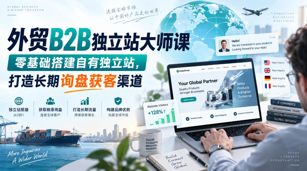 外贸B2B独立站大师课,零基础搭建自有独立站,打造长期询盘获客渠道-橙心云网创