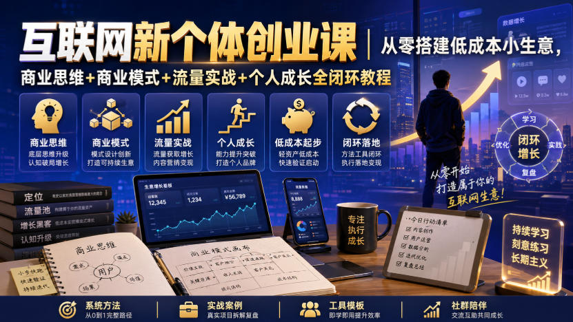 互联网新个体创业课|从零搭建低成本小生意,商业思维+商业模式+流量实战+个人成长全闭环教程(更新0922)-橙心云网创