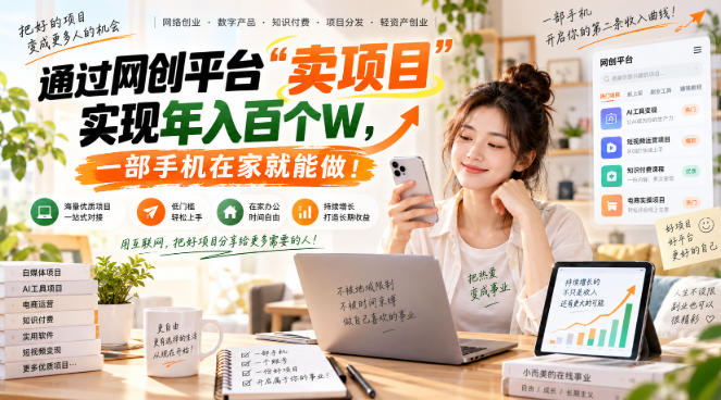 网创平台“卖项目”实现年入百万,一部手机在家就能做!-橙心云网创