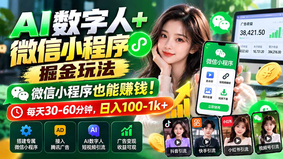 AI数字人+微信小程序掘金玩法:微信小程序也能赚钱!每天30-60分钟,日入100-1k+-橙心云网创
