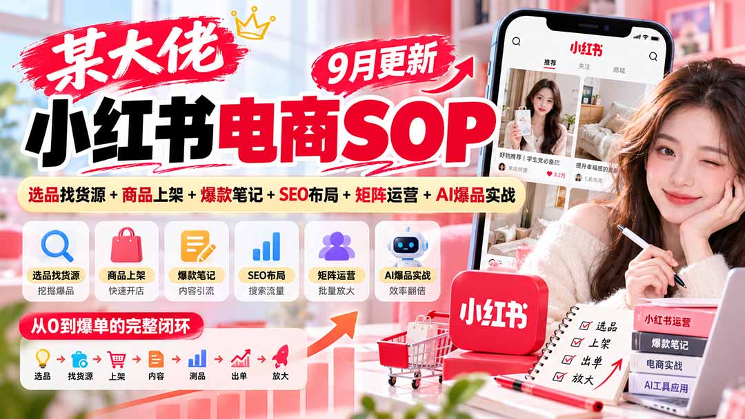 某大佬小红书电商SOP|9月更新:选品找货源+商品上架+爆款笔记+SEO布局+矩阵运营+AI爆品实战-橙心云网创