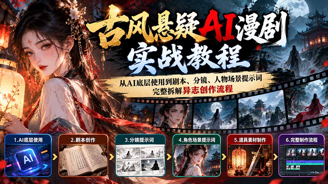 古风悬疑AI漫剧实战教程:从AI底层使用到剧本、分镜、人物场景提示词,完整拆解异志创作流程-橙心云网创
