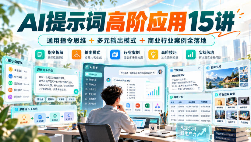 AI提示词高阶应用15讲|通用指令思维+多元输出模式+商业行业案例全落地-橙心云网创