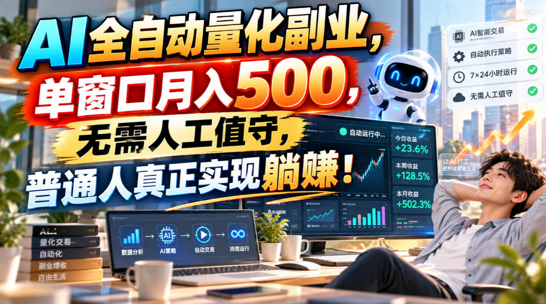 AI全自动量化副业,单窗口月入500,无需人工值守,普通人真正实现躺賺!-橙心云网创