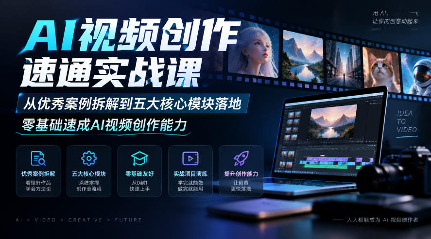 AI视频创作速通实战课|从优秀案例拆解到五大核心模块落地,零基础速成AI视频创作能力-橙心云网创