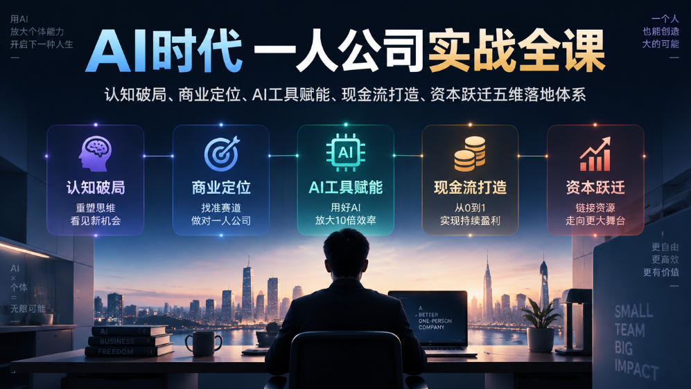 AI时代一人公司实战全课|认知破局、商业定位、AI工具赋能、现金流打造、资本跃迁五维落地体系-橙心云网创