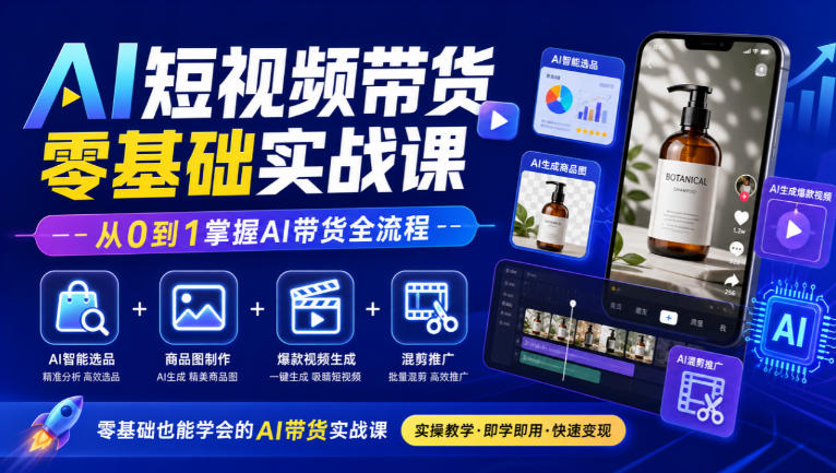 AI短视频带货零基础实战课|AI智能选品+商品图制作+爆款视频生成+混剪推广,从0到1掌握AI带货全流程-橙心云网创