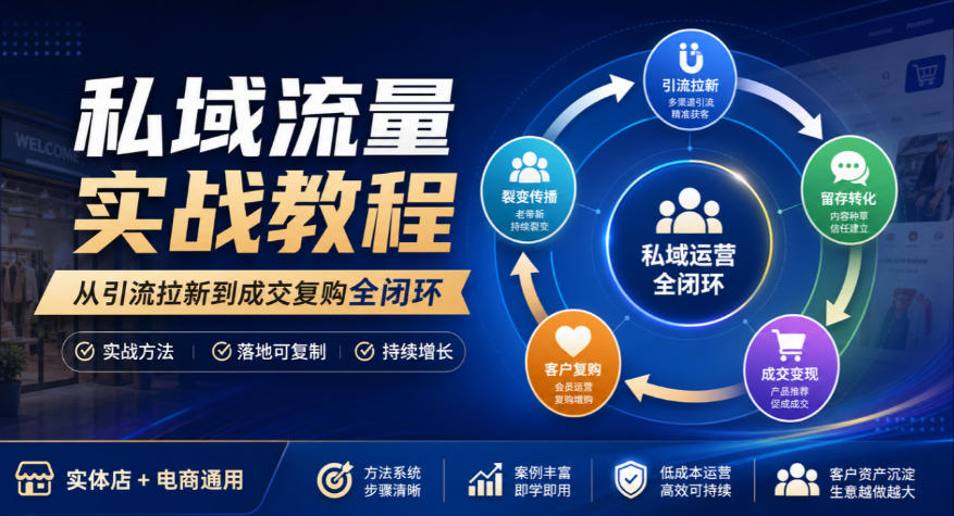 私域流量实战教程，从引流拉新到成交复购全闭环，实体店电商通用-橙心云网创