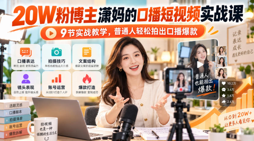 20W粉博主潇妈的口播短视频实战课,9节实战教学,普通人轻松拍出口播爆款-橙心云网创