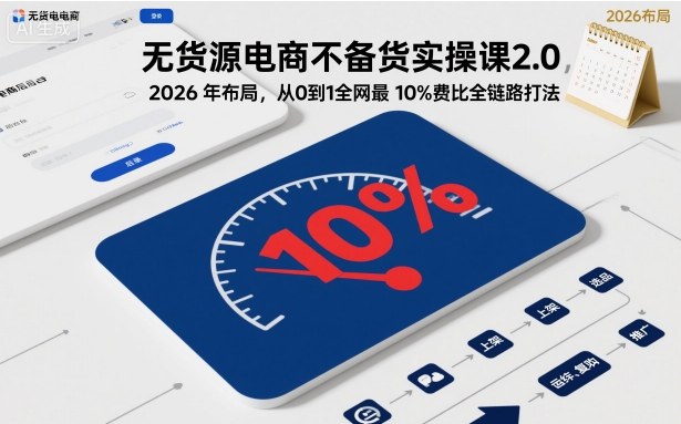 无货源电商不备货实操课2.0，2026年布局，从0到1全网最低10%费比全链路打法【更新261010】-橙心云网创