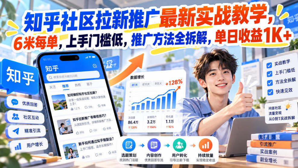 知乎社区拉新推广最新实战教学，6米每单，上手门槛低，推广方法全拆解，单日收益1K+！(更新1010)-橙心云网创