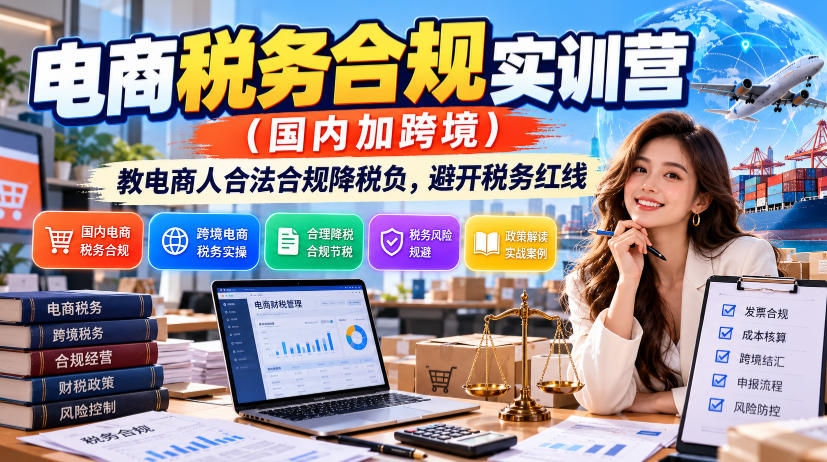 电商税务合规实训营(国内加跨境),教电商人合法合规降税负,避开税务红线-橙心云网创