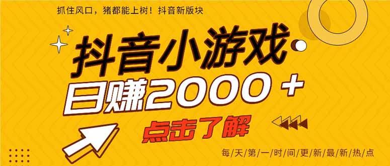 (14319期)抖音小游戏,最新风口项目,亲测单游戏2000+感兴趣点击了解。-橙心云网创