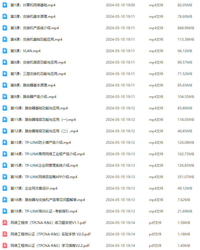 TP-LINK网络工程师认证培训视频+手册